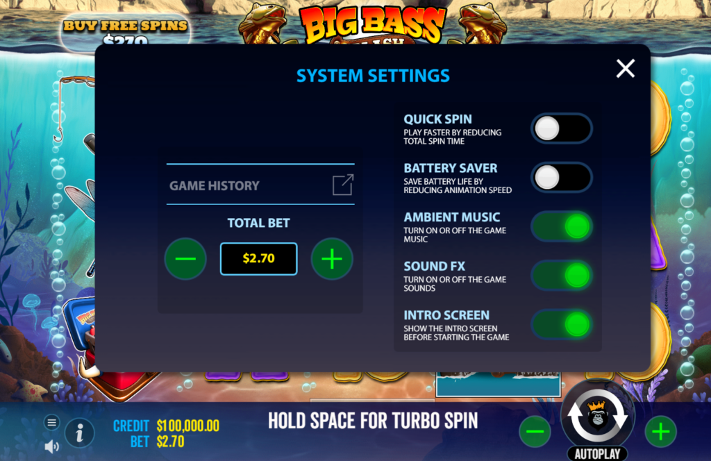 Visão geral do Big Bass Splash